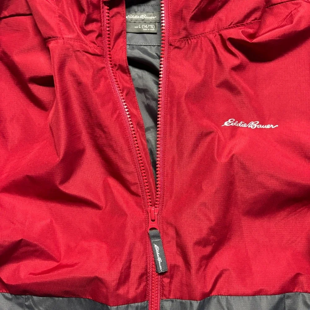 Eddie Bauer Jacket‎ Boys L 14/16 Windbreaker Full Zip Hooded Youth Kids Red Gray